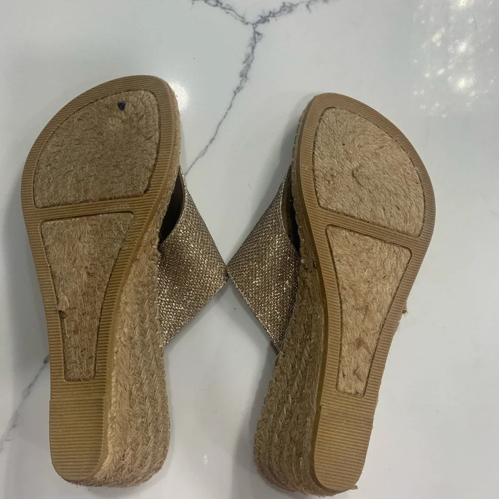 White Mountain‎ Women’s Beachball Gold Glitter Fabric Espadrilles Size 8M